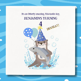 ブルーキュートボーイシーオッター誕生日パーティー スタンダードカクテルナプキン