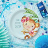 ブルーキュートモンキーパーソナライズされたハッピーバースデー ペーパープレート (パーティー)