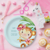 ブルーキュートモンキーパーソナライズされたハッピーバースデー ペーパープレート (パーティー)