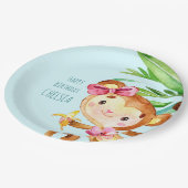 ブルーキュートモンキーパーソナライズされたハッピーバースデー ペーパープレート (アングル)