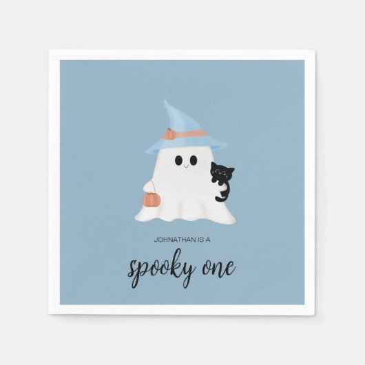 ブルーキュート幽霊ハロウィン不気味ワン誕生日 スタンダードカクテルナプキン (正面)