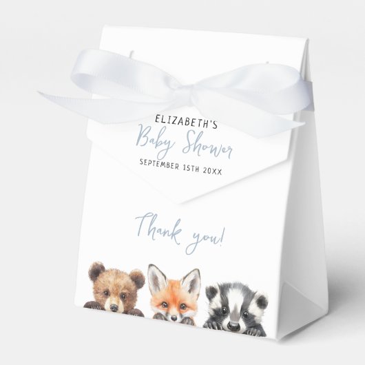 ブルーキュート水彩木版動物赤ちゃんシャワー フェイバーボックス (正面サイド)