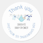 ブルーキュート物干し赤ちゃんシャワーありがとうお願い ラウンドシール (正面)