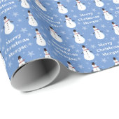 ブルーキュート雪だるまスノーフレークメリークリスマスネーム ラッピングペーパー (ロールコーナー)