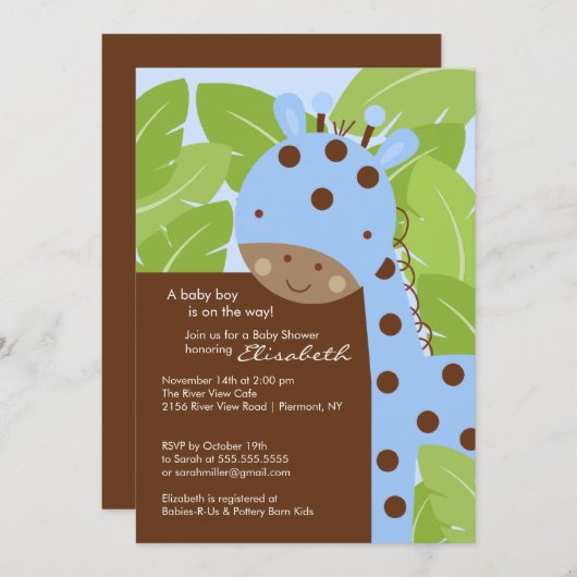 ブルーキリンボーイベビーシャワー招待状 招待状 (正面/裏面)