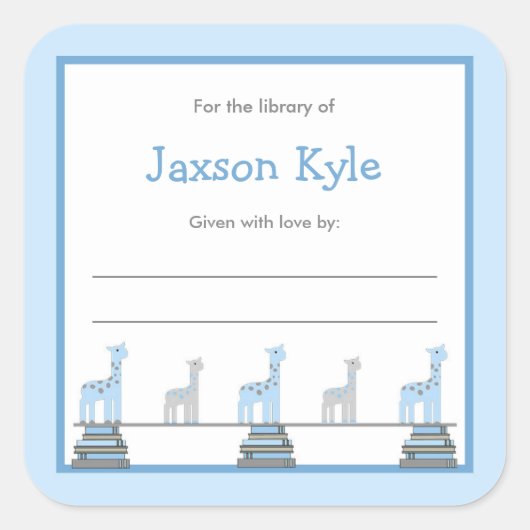 ブルーキリン少年ベビーシャワー蔵書票 スクエアシール (正面)