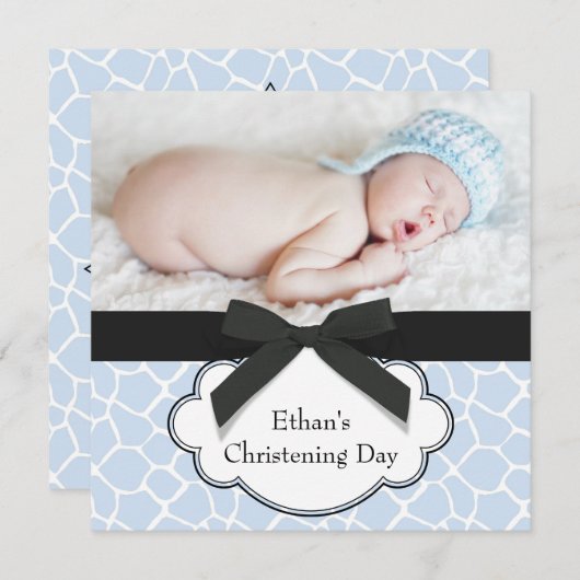 ブルーキリン男の赤ちゃんフォト《キリスト教》洗礼式や命名式 招待状 (正面/裏面)