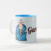 ブルーキリン・モノグラム文字Gと名前 ツートーンマグカップ (正面左)