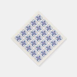 ブルーキルトブロックペーパーナプキン スタンダードカクテルナプキン