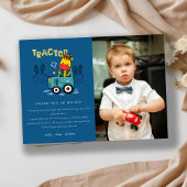 ブルーキレーフインファームトラクターボーイズフォト誕生日 サンキューカード