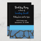 ブルーキレーフファーパターン誕生日招待状 招待状 (正面/裏面)