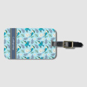 ブルーキングフィッシャーバーズフローラルパターンヴィンテージ名 ラゲッジタグ (正面横)