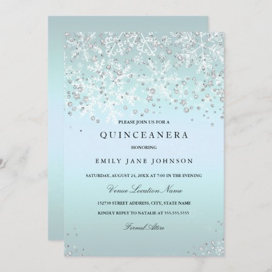 ブルーキンセアニェラウィンターワンダーランドスノーフレーク 招待状 (正面/裏面)