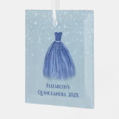 ブルーキンセアニェラドレスオンスタリーブルー名付き ガラスオーナメント (正面左)