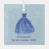 ブルーキンセアニェラドレスオンスタリーブルー名付き ガラスオーナメント (正面)