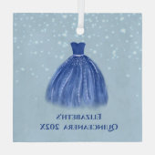 ブルーキンセアニェラドレスオンスタリーブルー名付き ガラスオーナメント (裏面)