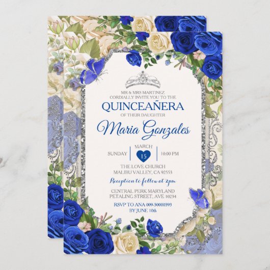 ブルーキンセアニラシルバークラウンバタフライ15アノス 招待状 (正面/裏面)