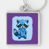 ブルーキーチェーンの小さなアライグマ キーホルダー (正面)