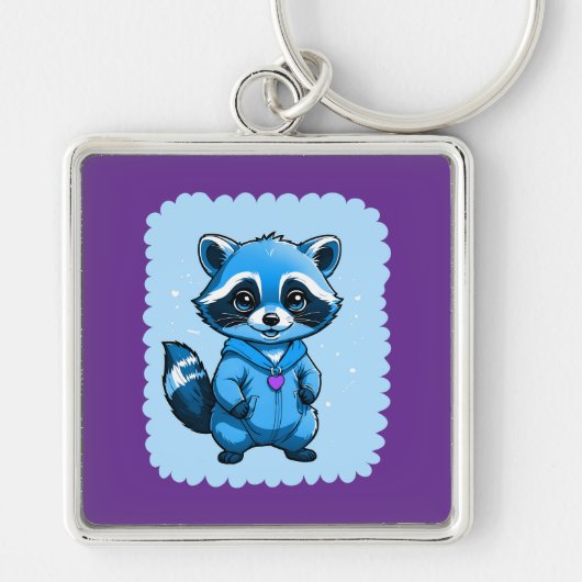 ブルーキーチェーンの小さなアライグマ キーホルダー (正面)