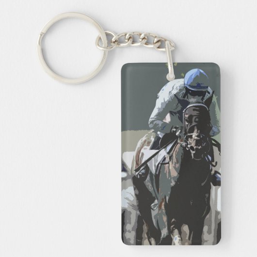 ブルーキーチェーンの騎手を持つ競走馬 キーホルダー (正面)