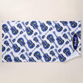 ブルーギターパターンモノグラム ビーチタオル (正面)