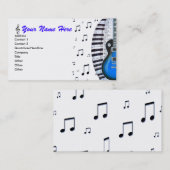 ブルーギターピアノキーボード&ノートビジネスカード 名刺 (正面/裏面)