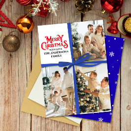 ブルーギフト包まれた家族の写真コラージクリスマス シーズンカード