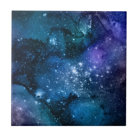 ブルーギャラクシー星空宇宙空間星雲スパークル タイル (正面)