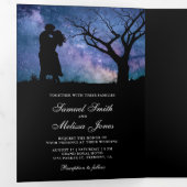 ブルーギャラクシー ロマンチック カップル フォト ウェディング 三つ折り招待状 (内部最初)