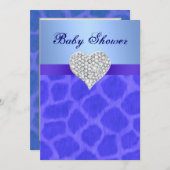 ブルーギラフェダイヤモンドハートベビーシャワー招待状 招待状 (正面/裏面)