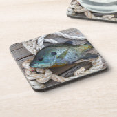 ブルーギルの魚を波止場とロープに コースター (左側)