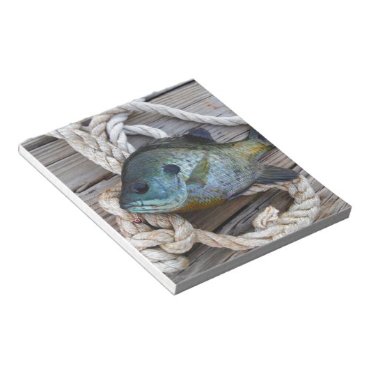 ブルーギルの魚を波止場とロープに ノートパッド (アングル)