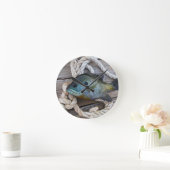 ブルーギルの魚を波止場とロープに ラウンド壁時計 (ホーム)