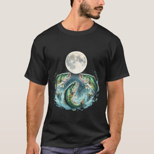ブルーギル釣り師の吠える月デザイン ビンテージ Tシャツ (正面)