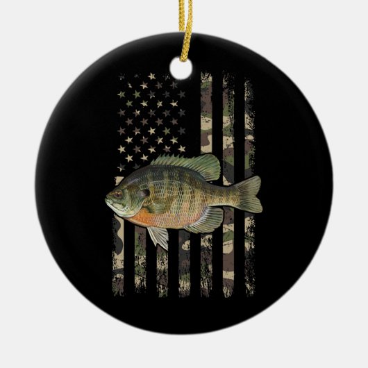 ブルーギル・アメリカ国旗のブルーギル魚釣り セラミックオーナメント (正面)