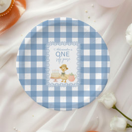ブルーギンガムのいたずらガチョウの1歳の誕生日 ペーパープレート