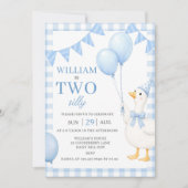 ブルーギンガムの2歳の男の子の誕生日招待状 お馬鹿さん2人 招待状 (正面)