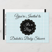 ブルーギンガムアンドブラックボーイベビーシャワー招待状 招待状 (正面/裏面)