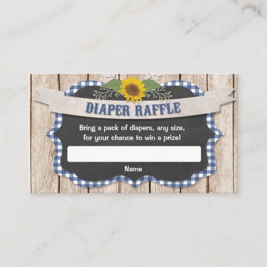 ブルーギンガムイエローサンフラワーズベビーおむつラッフル エンクロージャーカード (正面)