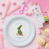 ブルーギンガムイースターブランチ縁ど付きかわいいバニー ペーパープレート (パーティー)