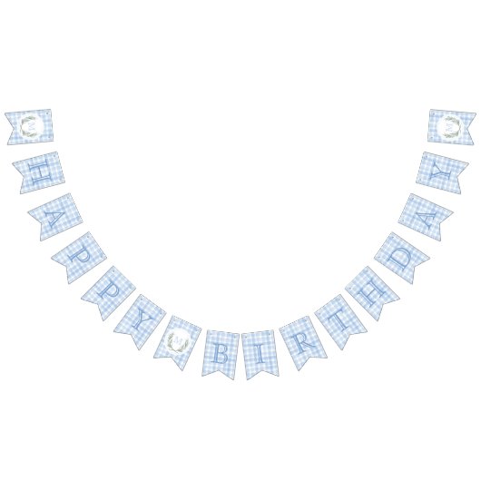 ブルーギンガムウォーターカラーローレルクレスト バンティングフラッグ (全)