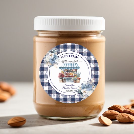 ブルーギンガムオフザマーケットフローラブライダルシャワー ラウンドシール