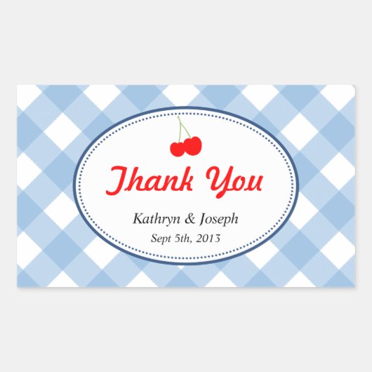 ブルーギンガムカントリーピクニックレッドさくらんぼ結婚ズ 長方形シール (正面)