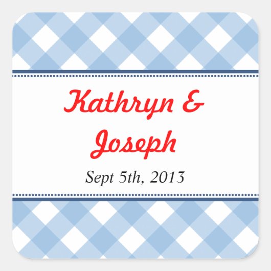 ブルーギンガムカントリーピクニック素朴な結婚式の引き出物 スクエアシール (正面)