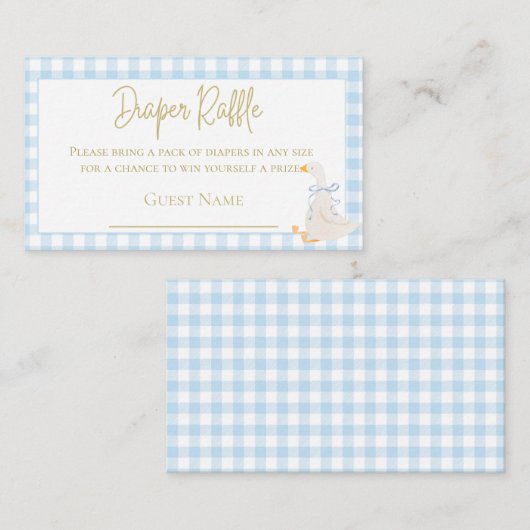 ブルーギンガムガチョウ赤ちゃんシャワーおむつラッフル エンクロージャーカード (正面/裏面)