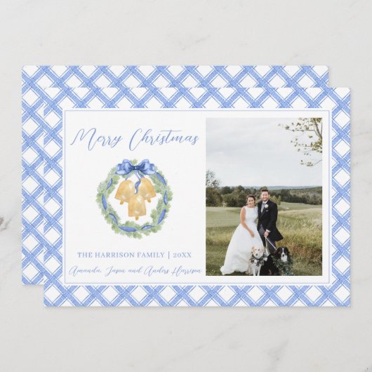 ブルーギンガムクリスマスリースベルヴィンテージ写真 シーズンカード (正面/裏面)