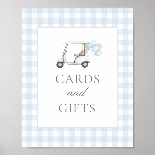 ブルーギンガムゴルフベビーシャワーカードとギフトサイン ポスター (正面)