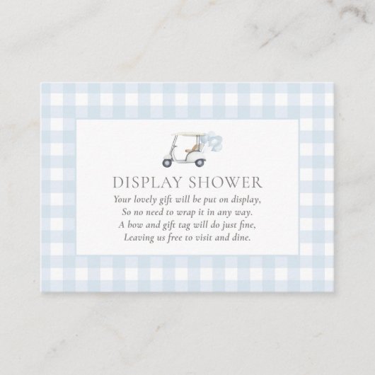 ブルーギンガムゴルフベビーシャワー表示シャワー エンクロージャーカード (正面)