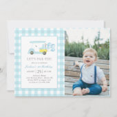 ブルーギンガムゴルフボーイ1stバースデーフォト 招待状 (正面)