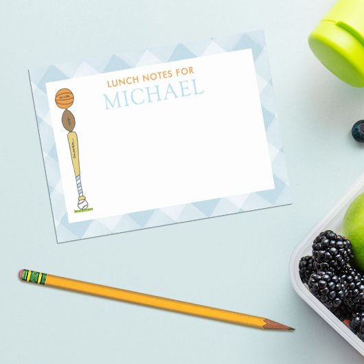 ブルーギンガムスポーツボールキッズカスタムランチボックス ポストイット
